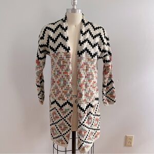 Debut Long Cardigan Duster Southwestern Graphic Sweater Open Front- Size Small